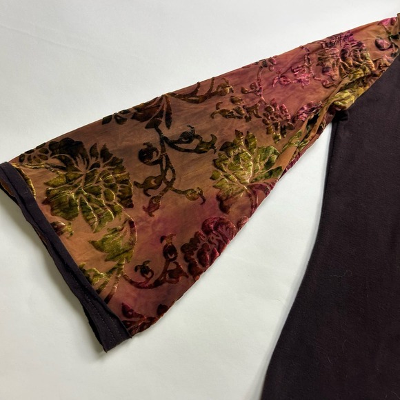Italian vintage velour flare sleeve paisley brown autumn fall top size L - Picture 4 of 4